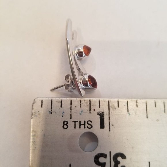 Unique High Shine Non Tarnish 925 Sterling Silver Amber Earrings Made in Italy - Picture 5 of 9